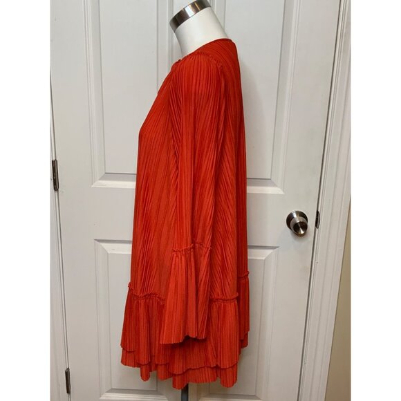 Free People Red Accordion Pleated Bell Sleeve Tie-Neck Top, Size XS - Picture 4 of 8